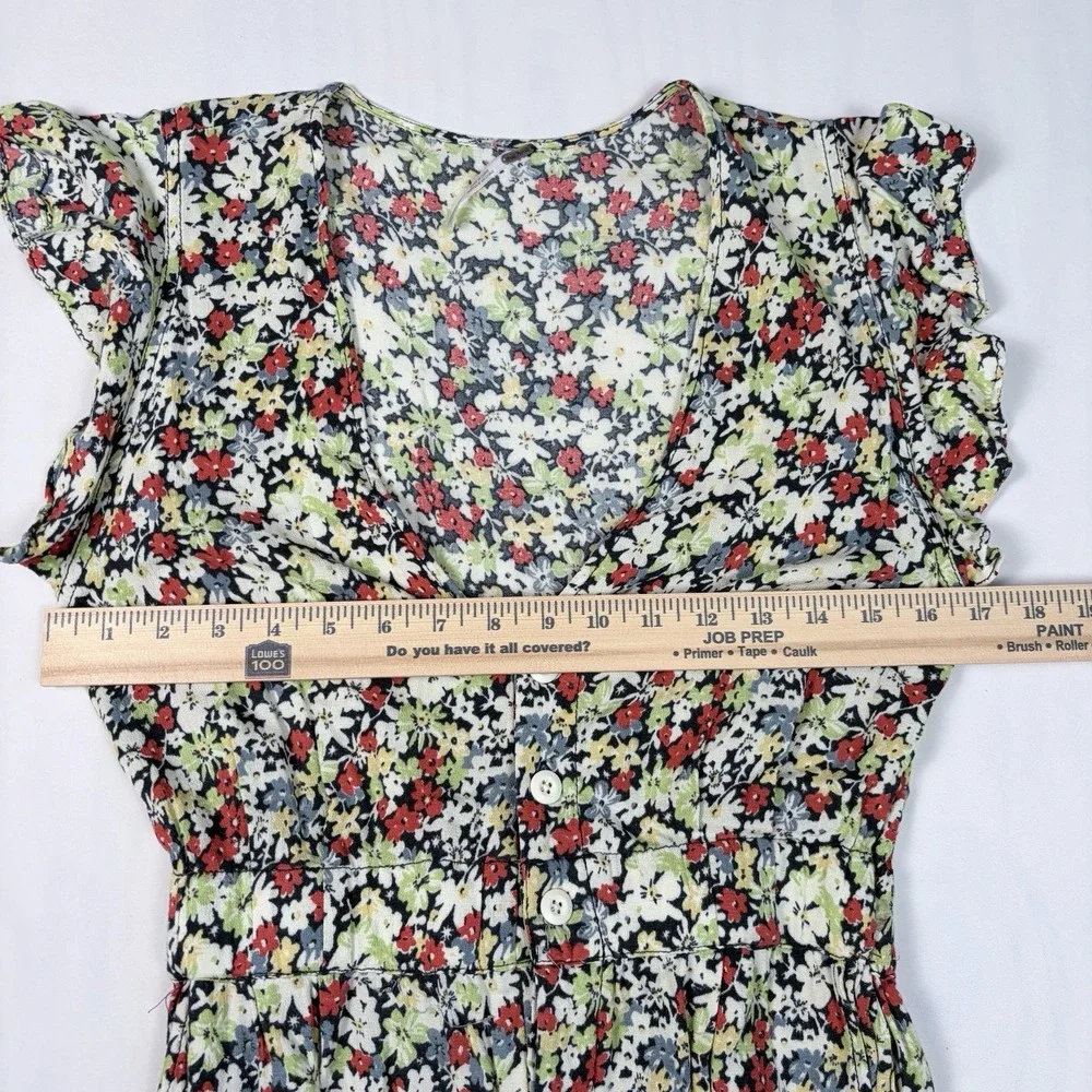 Free People Jumpsuit Floral Flower Ruffle‎ Vneck Sz S Pant Short Sleeve Boho